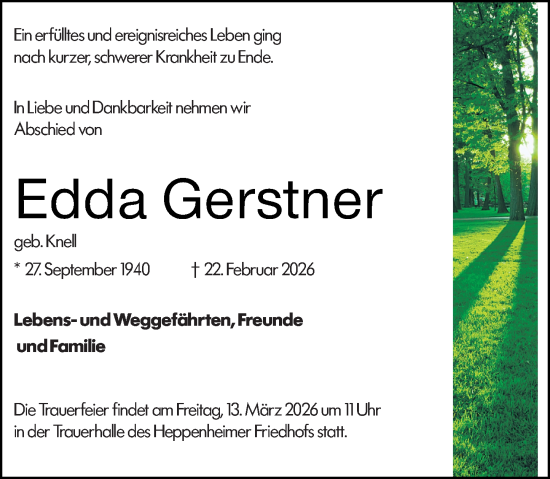 Traueranzeige von Edda Gerstner von Starkenburger Echo