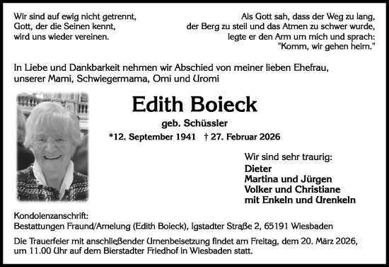 Traueranzeige von Edith Boieck von Wiesbadener Kurier