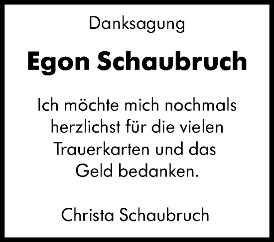 Traueranzeige von Egon Schaubruch von Allgemeine Zeitung Mainz