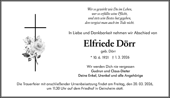 Traueranzeige von Elfriede Dörr von Groß-Gerauer Echo