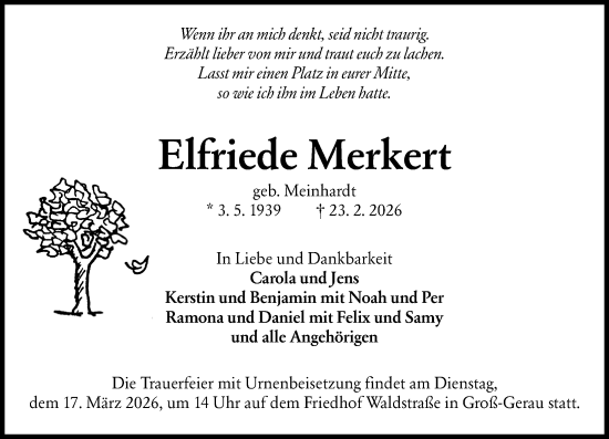 Traueranzeige von Elfriede Merkert von Groß-Gerauer Echo