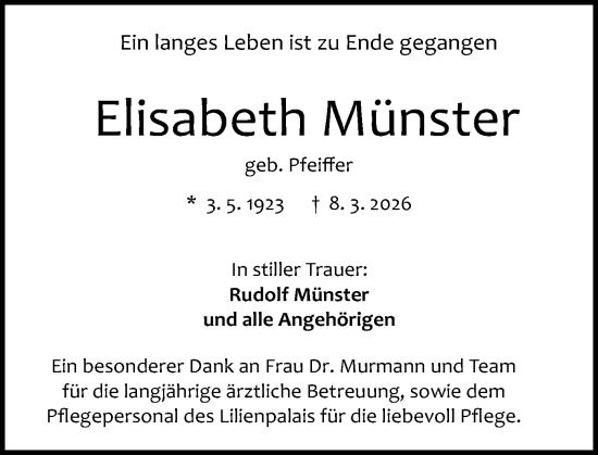 Traueranzeige von Elisabeth Münster von Darmstädter Echo
