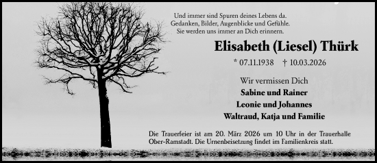 Traueranzeige von Elisabeth Thürk von Darmstädter Echo