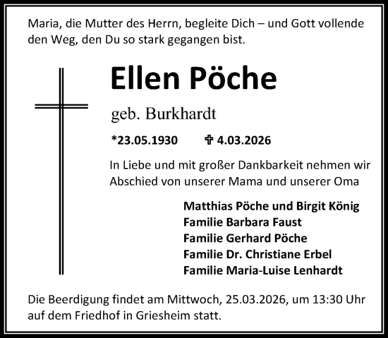Traueranzeige von Ellen Pöche von Darmstädter Echo