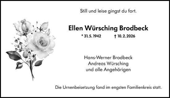 Traueranzeige von Ellen Würsching Brodbeck von Rüsselsheimer Echo