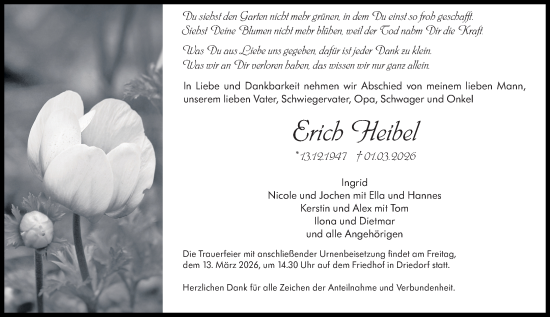 Traueranzeige von Erich Heibel von Dill Block