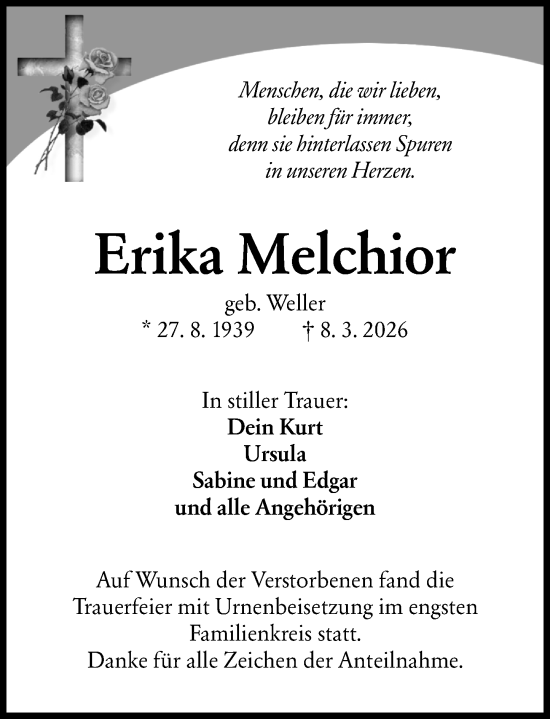 Traueranzeige von Erika Melchior von Groß-Gerauer Echo