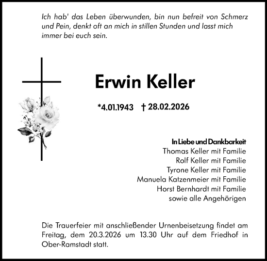 Traueranzeige von Erwin Keller von Darmstädter Echo