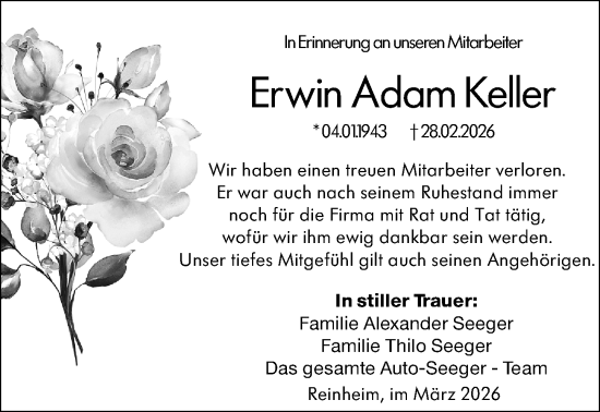 Traueranzeige von Erwin Adam Keller von Darmstädter Echo