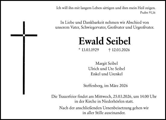 Traueranzeige von Ewald Seibel von Hinterländer Anzeiger