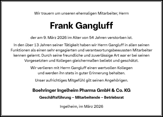 Traueranzeige von Frank Gangluff von Allgemeine Zeitung Rheinhessen-Nahe