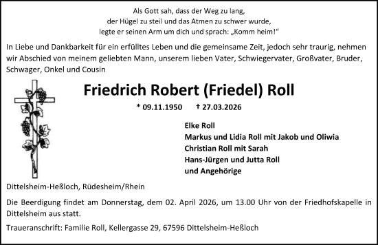 Traueranzeige von Friedrich Robert Roll von Allgemeine Zeitung Alzey