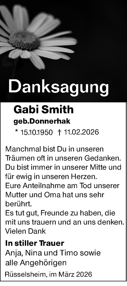 Traueranzeige von Gabi Smith von Rüsselsheimer Echo