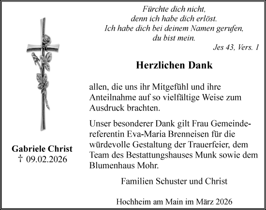 Traueranzeige von Gabriele Christ von Hochheimer Zeitung