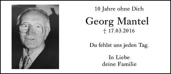 Traueranzeige von Georg Mantel von Hochheimer Zeitung
