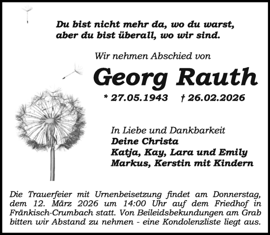 Traueranzeige von Georg Rauth von Odenwälder Echo