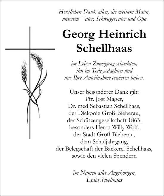 Traueranzeige von Georg Heinrich Schellhaas von Darmstädter Echo