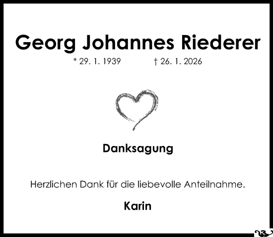 Traueranzeige von Georg Johannes Riederer von Allgemeine Zeitung Mainz