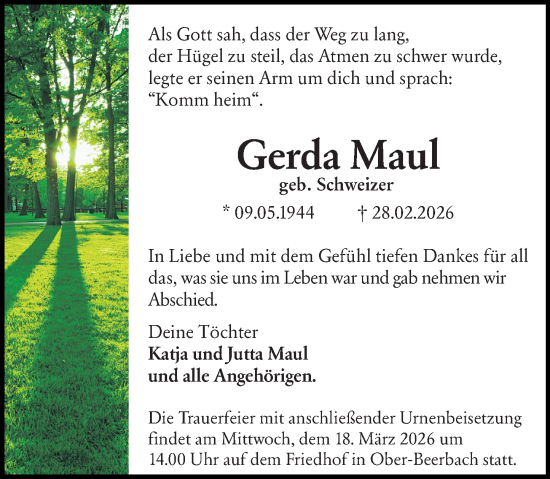 Traueranzeige von Gerda Maul von Darmstädter Echo