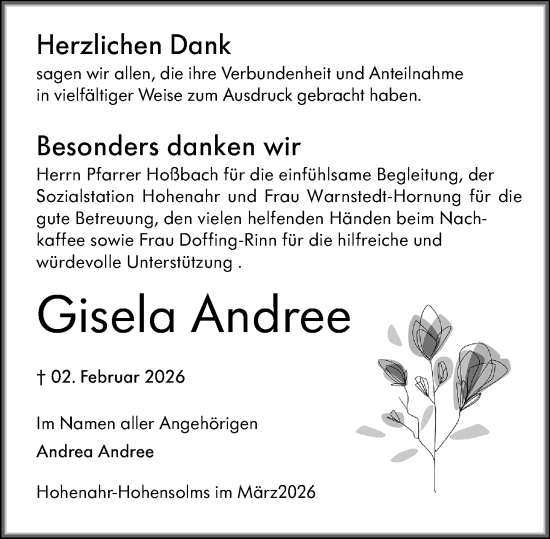 Traueranzeige von Gisela Andree von Wetzlarer Neue Zeitung