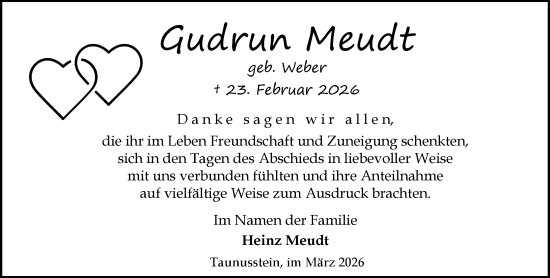 Traueranzeige von Gudrun Meudt von Idsteiner Land/Untertaunus
