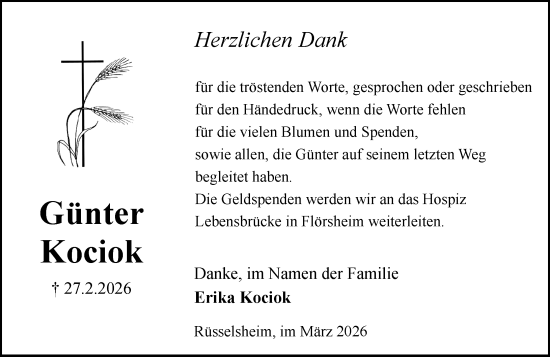 Traueranzeige von Günter Kociok von Rüsselsheimer Echo