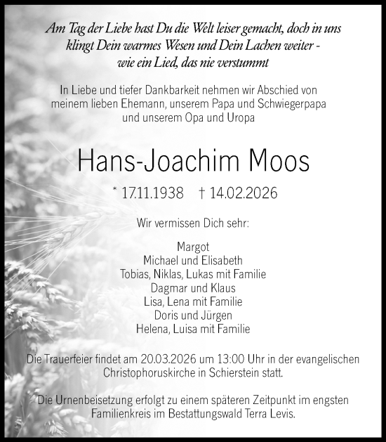 Traueranzeige von Hans-Joachim Moos von Wiesbadener Kurier