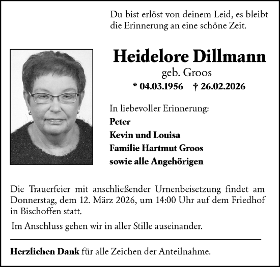 Traueranzeige von Heidelore Dillmann von Dill Block