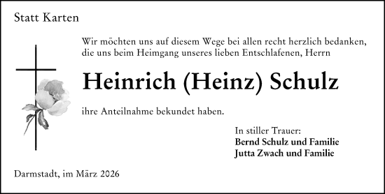 Traueranzeige von Heinrich Schulz von Darmstädter Echo
