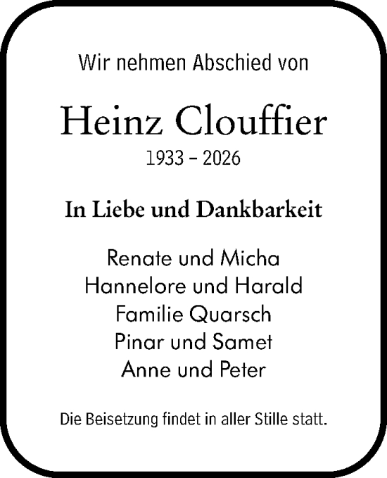 Traueranzeige von Heinz Clouffier von Idsteiner Land/Untertaunus