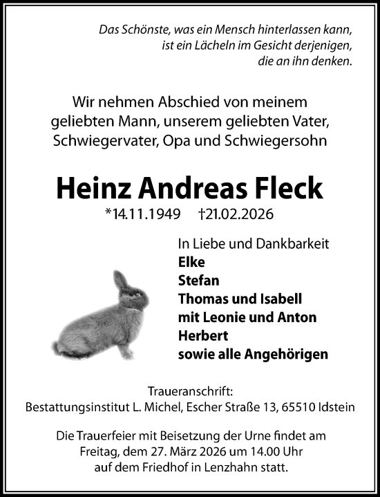 Traueranzeige von Heinz Andreas Fleck von Idsteiner Land/Untertaunus