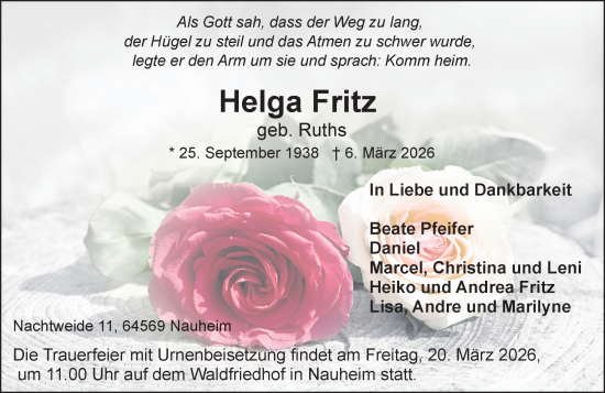 Traueranzeige von Helga Fritz von Groß-Gerauer Echo