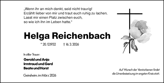 Traueranzeige von Helga Reichenbach von Groß-Gerauer Echo