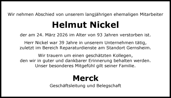 Traueranzeige von Helmut Nickel von Groß-Gerauer Echo