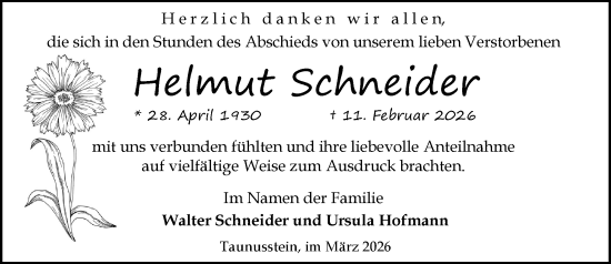 Traueranzeige von Helmut Schneider von Rheingau-Taunus-Kreis Wochenblatt