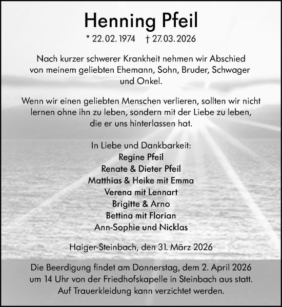 Traueranzeige von Henning Pfeil von Dill Block