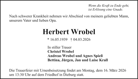 Traueranzeige von Herbert Wrobel von Darmstädter Echo