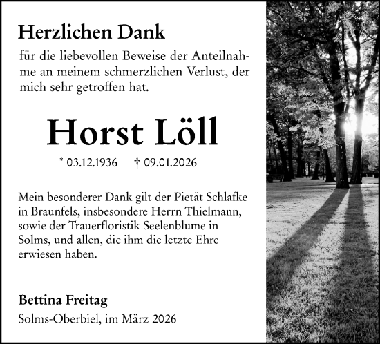 Traueranzeige von Horst Löll von Wetzlarer Neue Zeitung