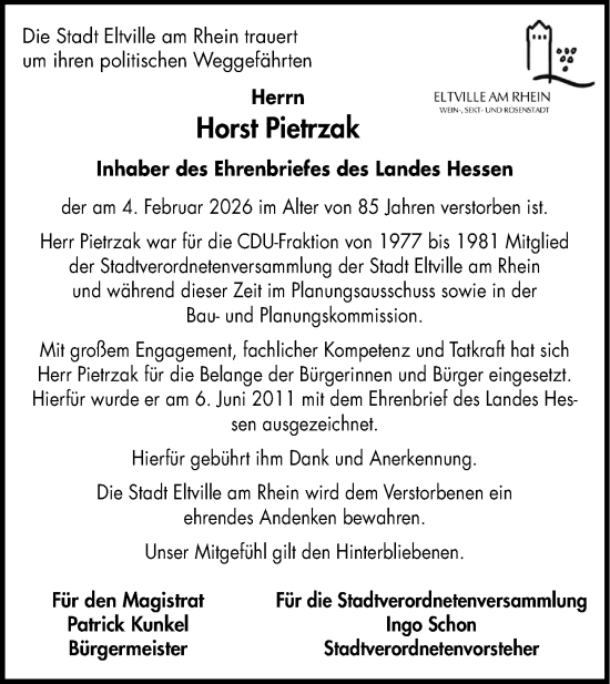 Traueranzeige von Horst Pietrzak von Rheingau Kurier