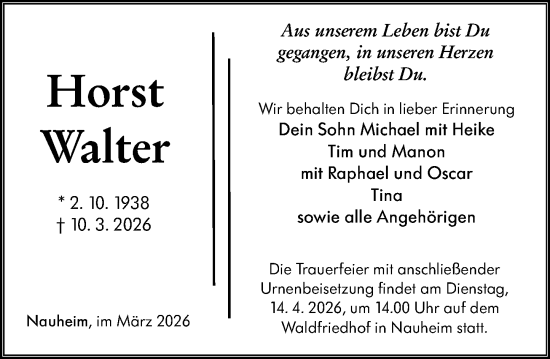 Traueranzeige von Horst Walter von Rüsselsheimer Echo