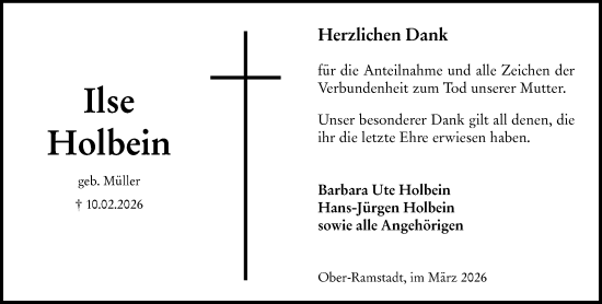 Traueranzeige von Ilse Holbein von Darmstädter Echo