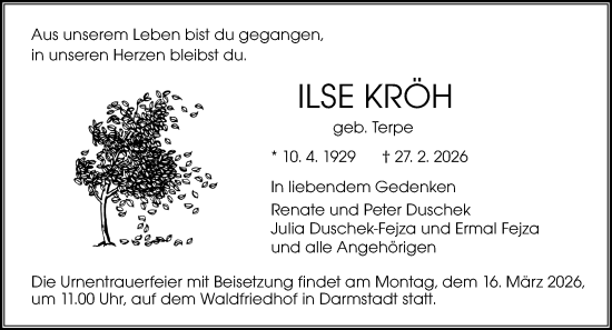 Traueranzeige von Ilse Kröh von Darmstädter Echo