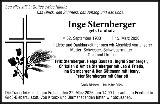 Traueranzeige von Inge Sternberger von Darmstädter Echo