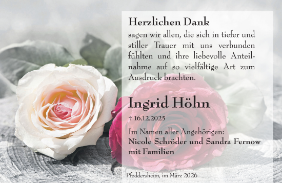 Traueranzeige von Ingrid Höhn von Wormser Zeitung