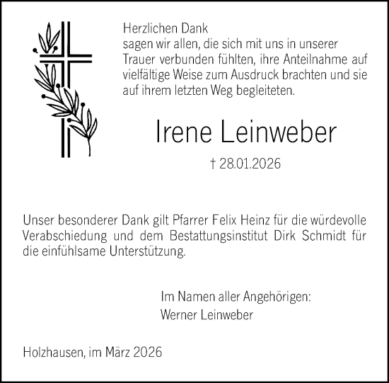 Traueranzeige von Irene Leinweber von Hinterländer Anzeiger