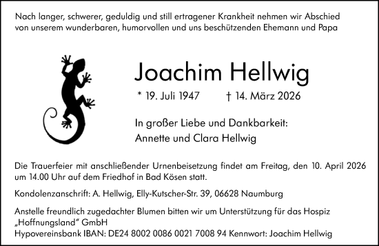 Traueranzeige von Joachim Hellwig von Wiesbadener Kurier