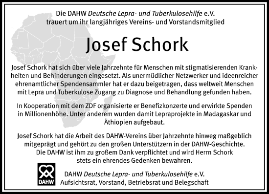 Traueranzeige von Josef Schork von Wormser Zeitung
