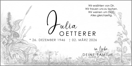 Traueranzeige von Julia Oetterer von Wetzlarer Neue Zeitung