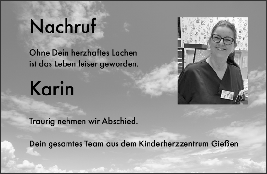 Traueranzeige von Karin Karin von Wetzlarer Neue Zeitung