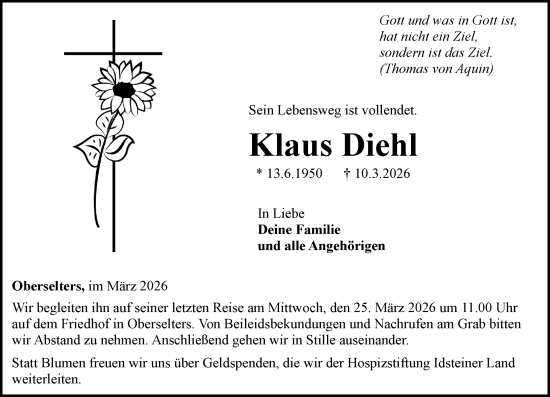Traueranzeige von Klaus Diehl von Camberger Anzeiger